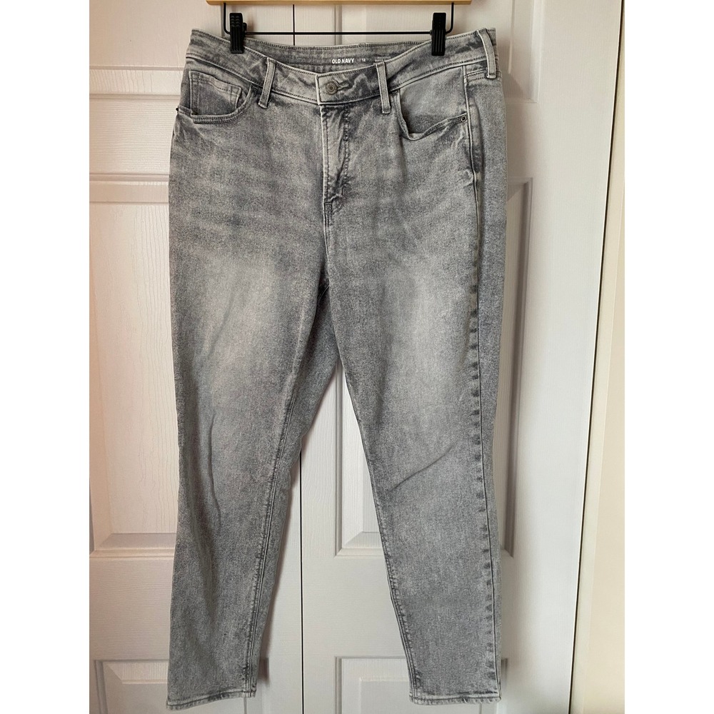 Old Navy Rockstar Super Skinny Jeans Women Size 12 Gray‎ Wash High Rise Stretch